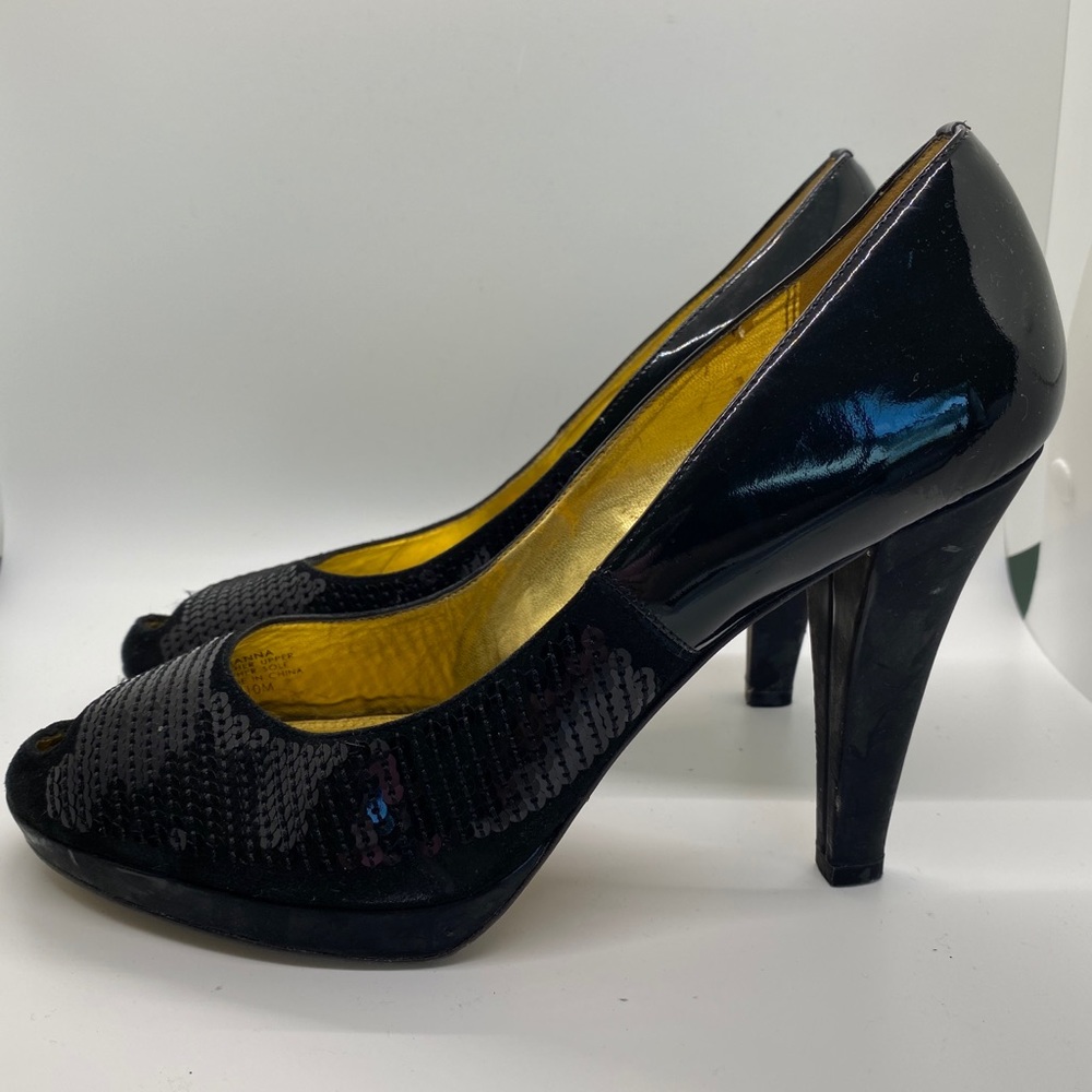 Tahari Black Peeptoe Sequined Pump